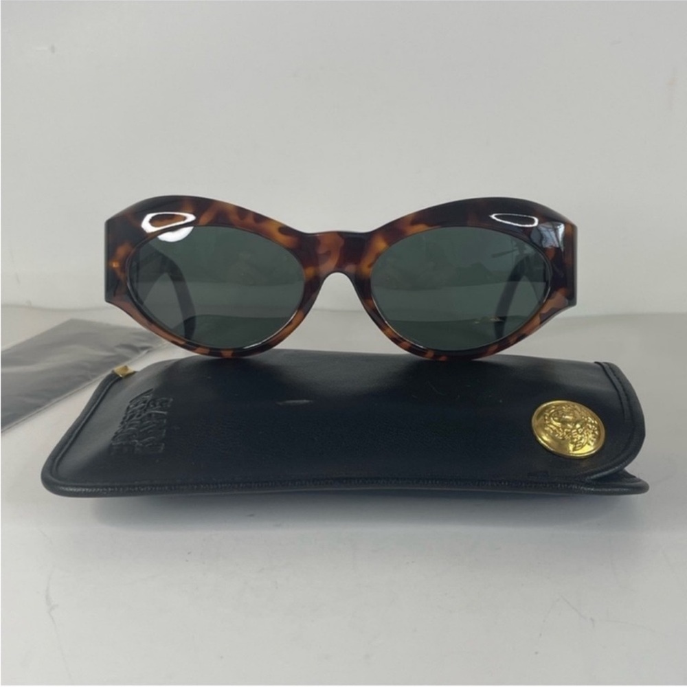 Versace Tortoiseshell Oval Sunglasses with Dark Green Lenses
